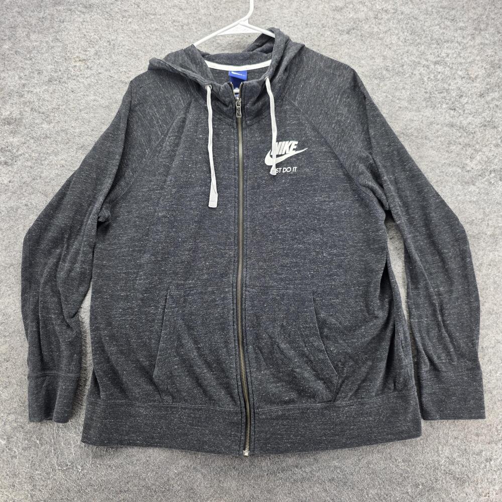Nike Hoodie Womens 1X Gray Full Zip Hooded Lightweight Fleece Activewear